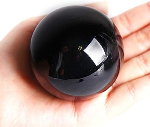 JIC Gem Bola esférica pequeña de obsidiana negra con soporte