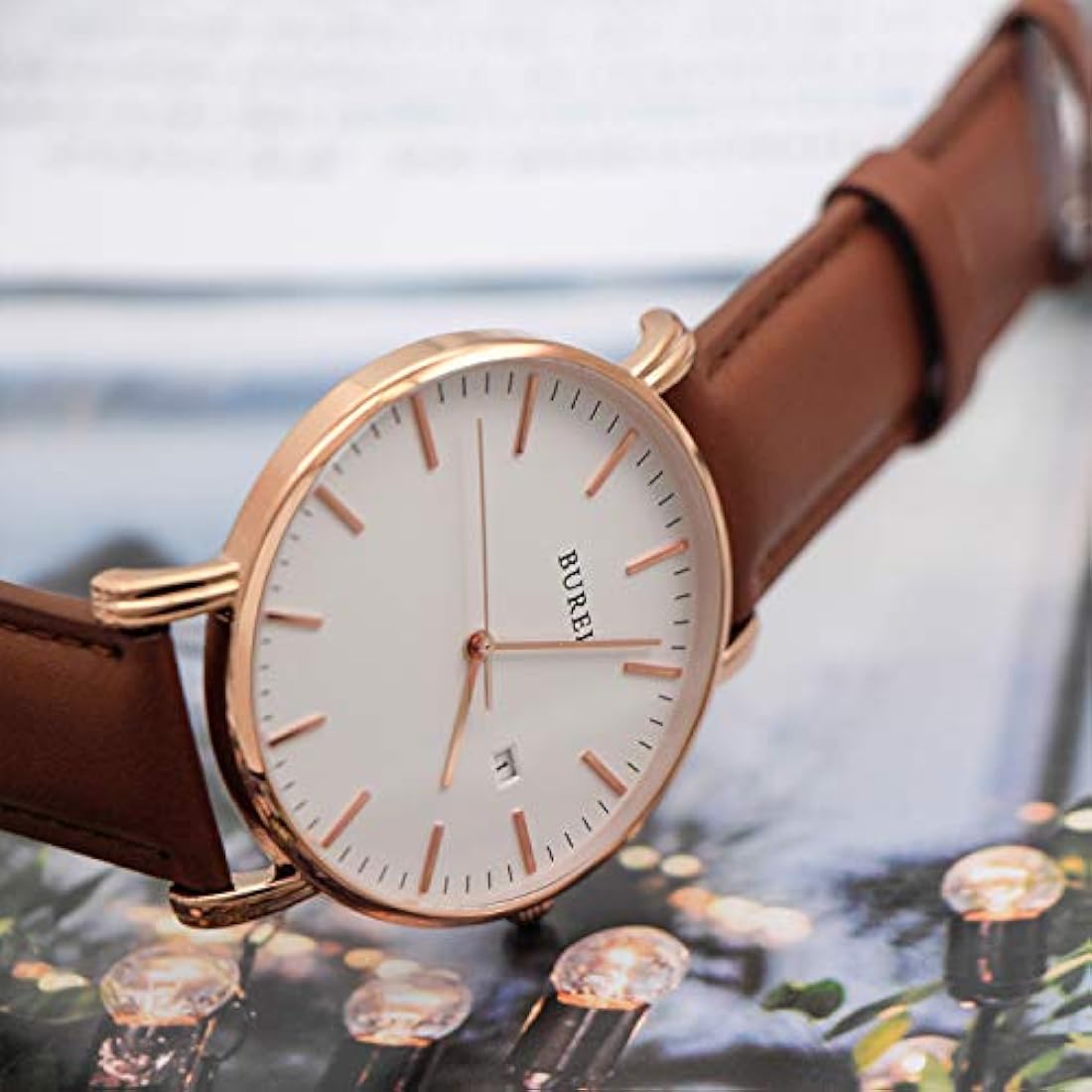 BUREI - Reloj de pulsera analógico para hombre con fecha