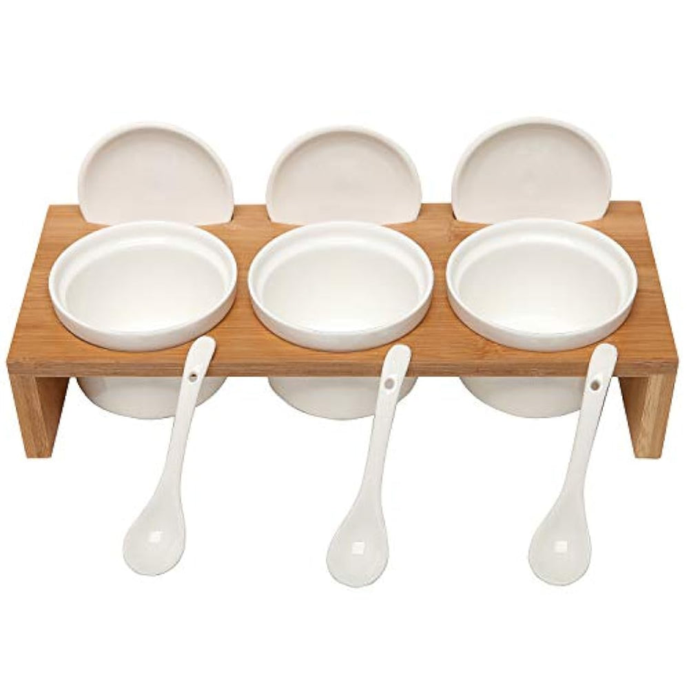 Juego de salsas de cerámica de  con tapas y cucharas