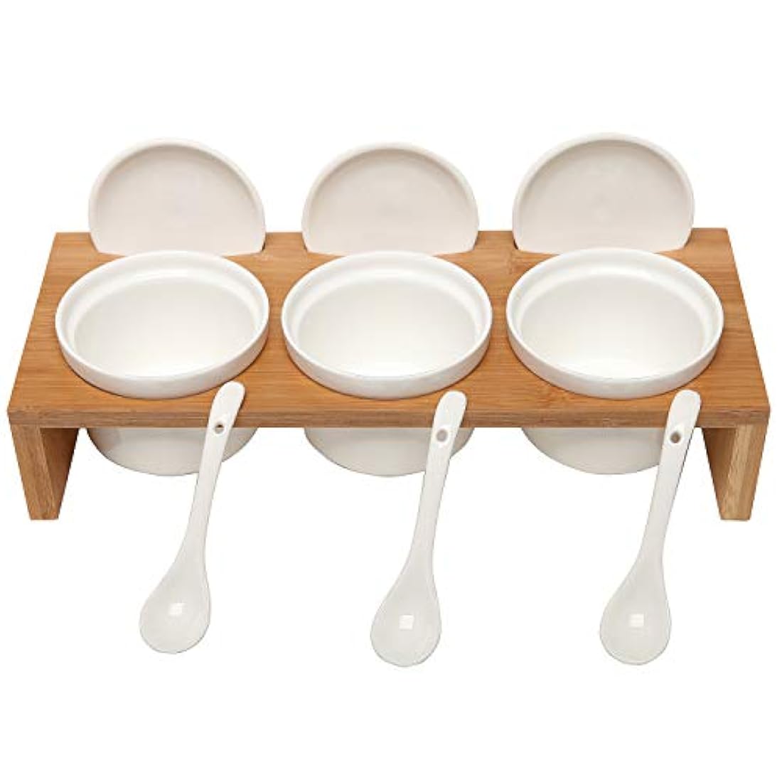 Juego de salsas de cerámica de  con tapas y cucharas