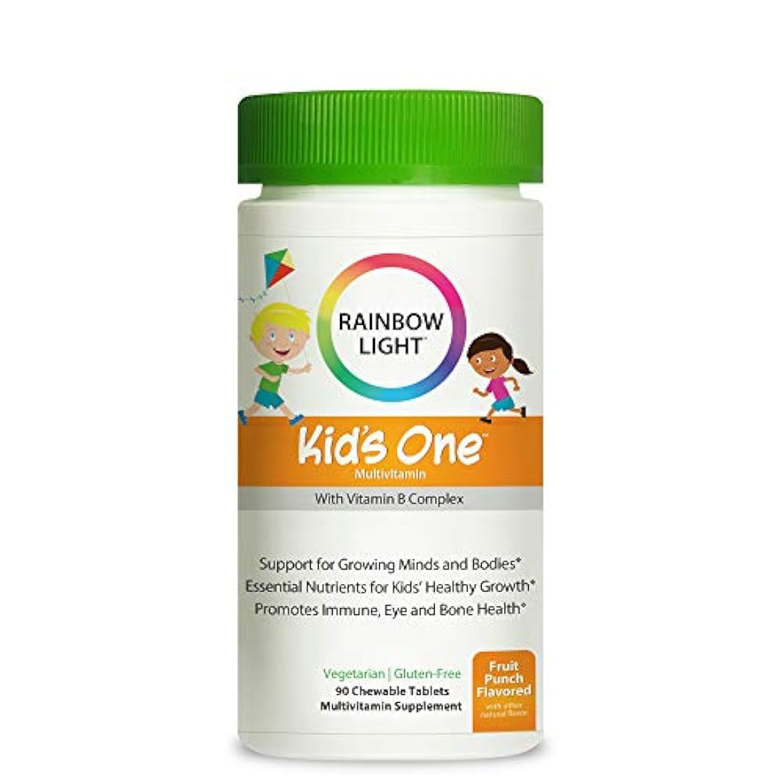 Rainbow Light Kids One Multivitamina con complejo de vitamina B, sabor a fruta – 90 tabletas (el paquete puede variar)