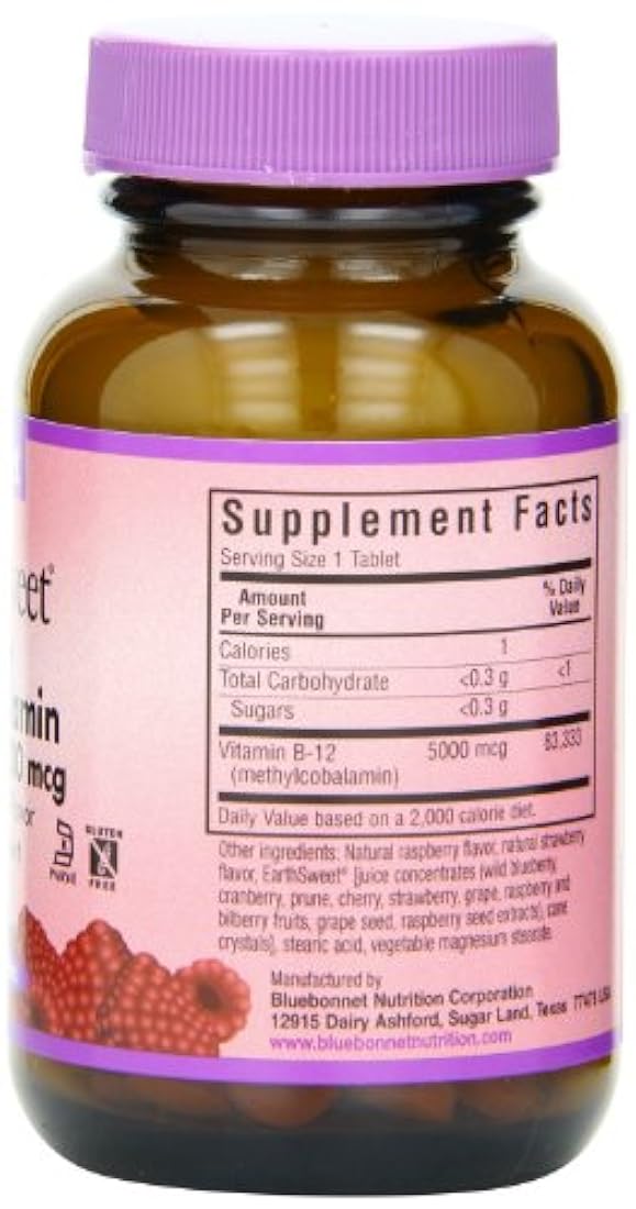 Vitamina B-12 5000 mcg de Bluebonnet 60 tabletas masticables