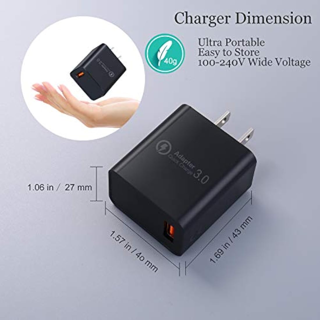 Cargador con cable de carga rápida 3.0