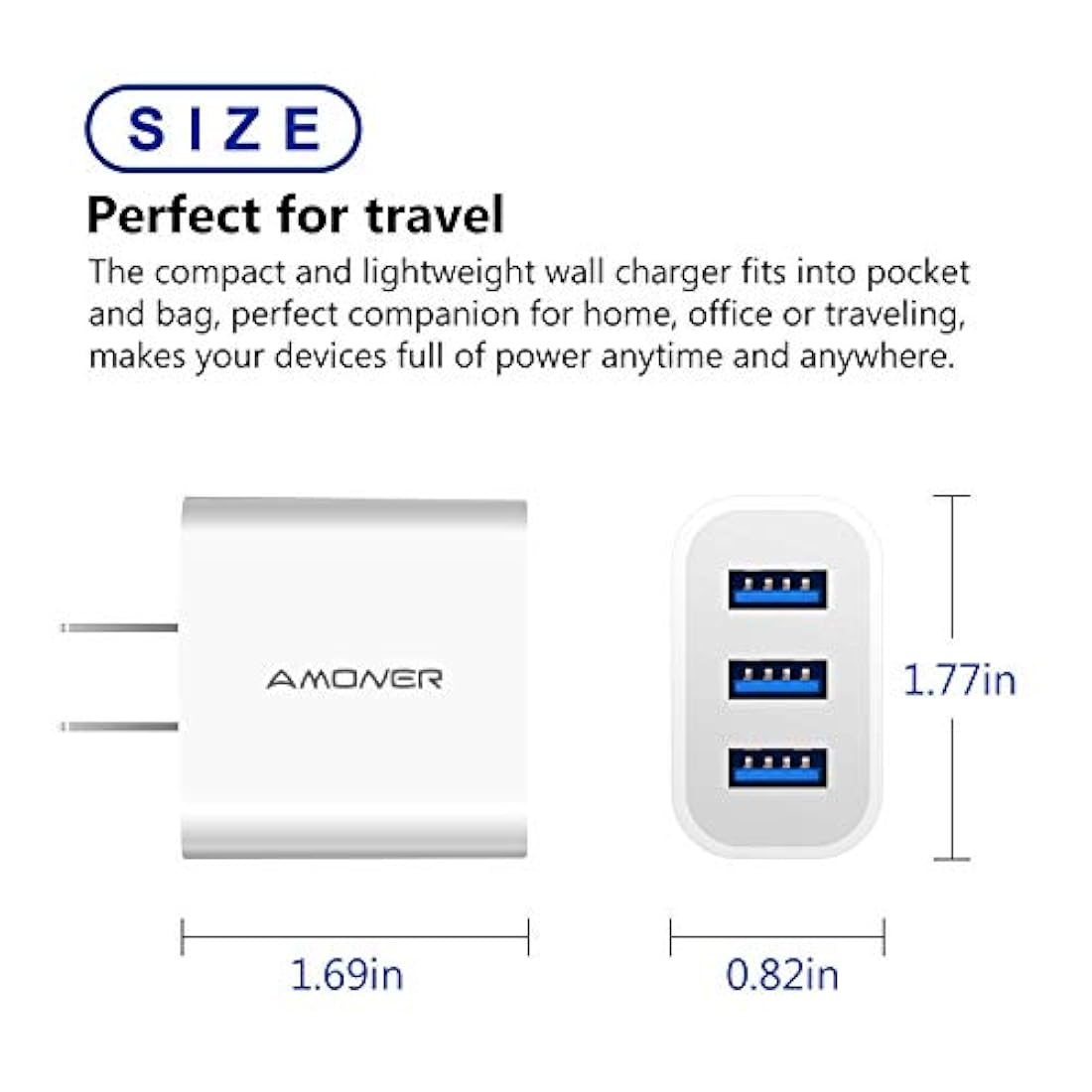 Cargador de pared, 2 unidades de 15 W 3 puertos USB enchufe