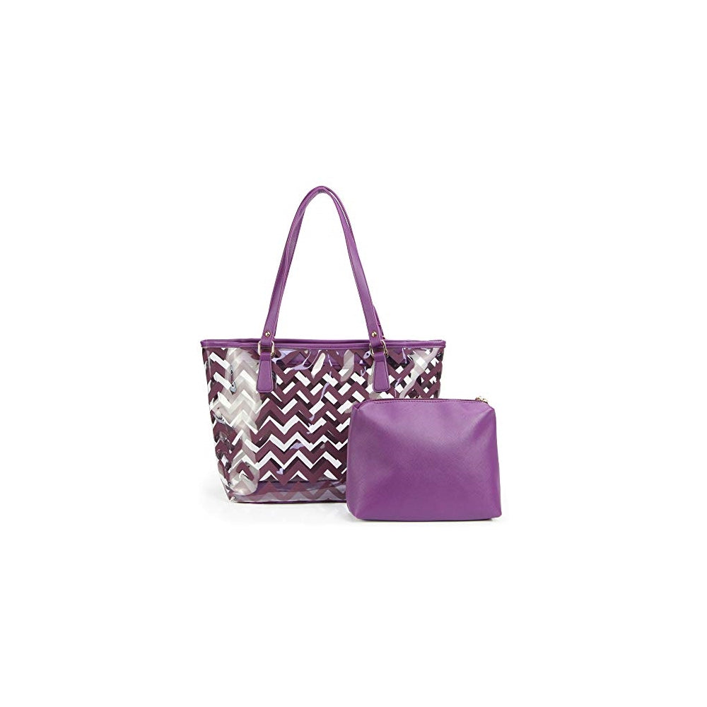 Bolso transparente con diseño de rayas y bolsillo interior