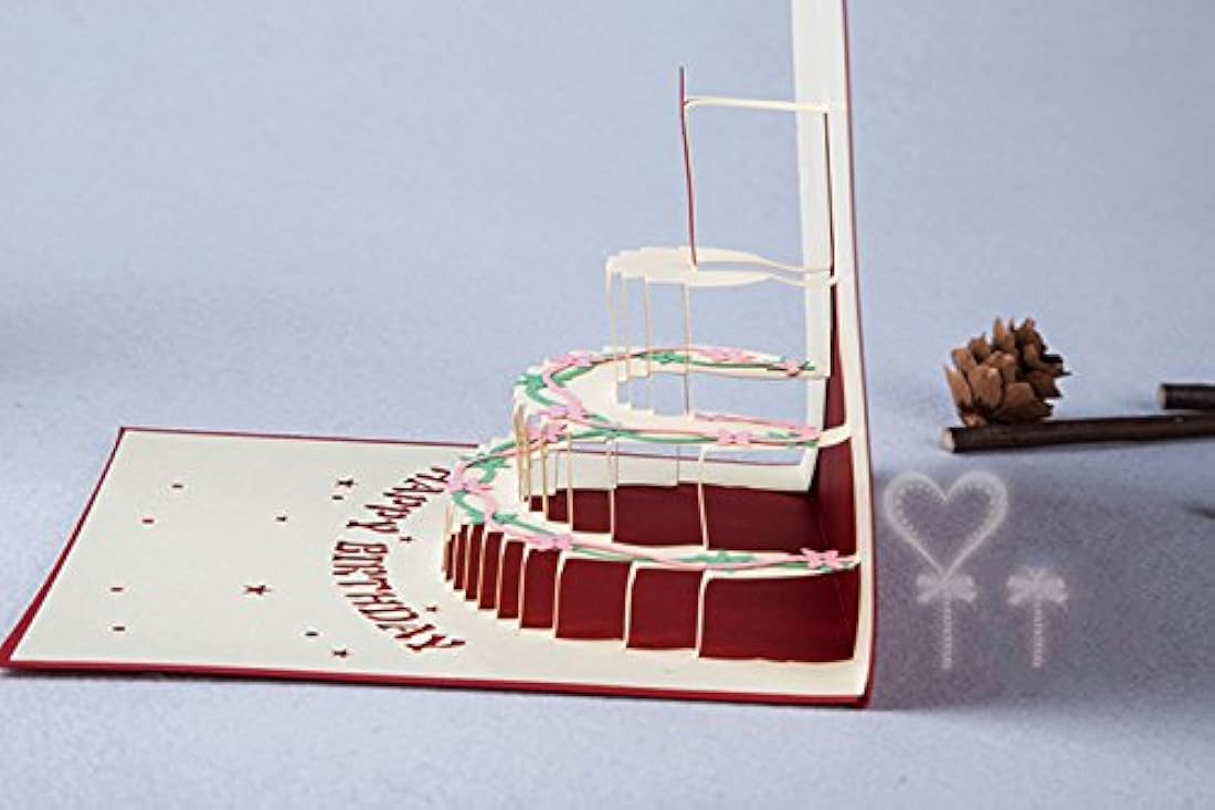 Tarjeta de felicitación de cumpleaños en 3D con pastel