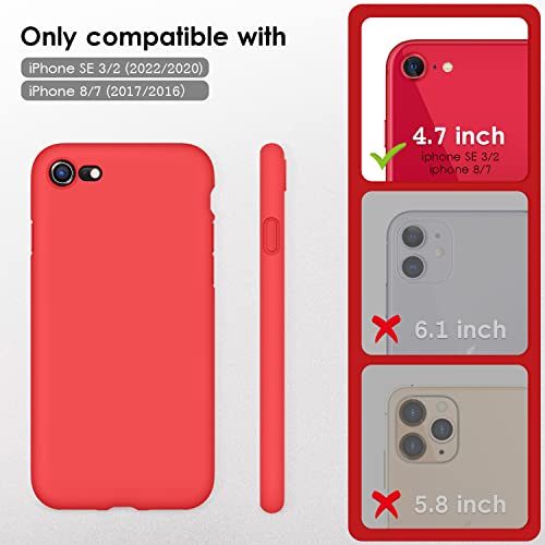 DTTOCASE - Funda para iPhone SE 2022/2020, iPhone 8, iPhone 7, funda de silicona líquida para iPhone SE 8 7 de 4.7 pulgadas, funda protectora colorida suave y sedosa para niñas y mujeres, color rojo