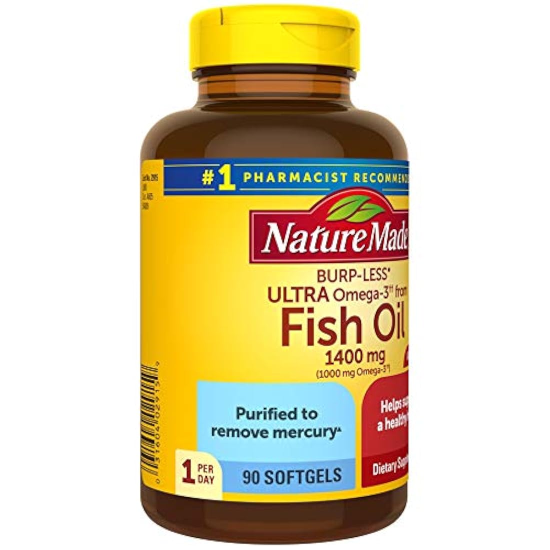 Nature Made Burp-Less Ultra Omega-3†† de aceite de pescado 1400 mg cápsulas blandas, 90 unidades (el embalaje puede variar)