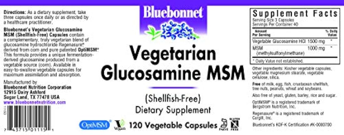 BlueBonnet Vegetarian Glucosamina Plus MSM Suplemento