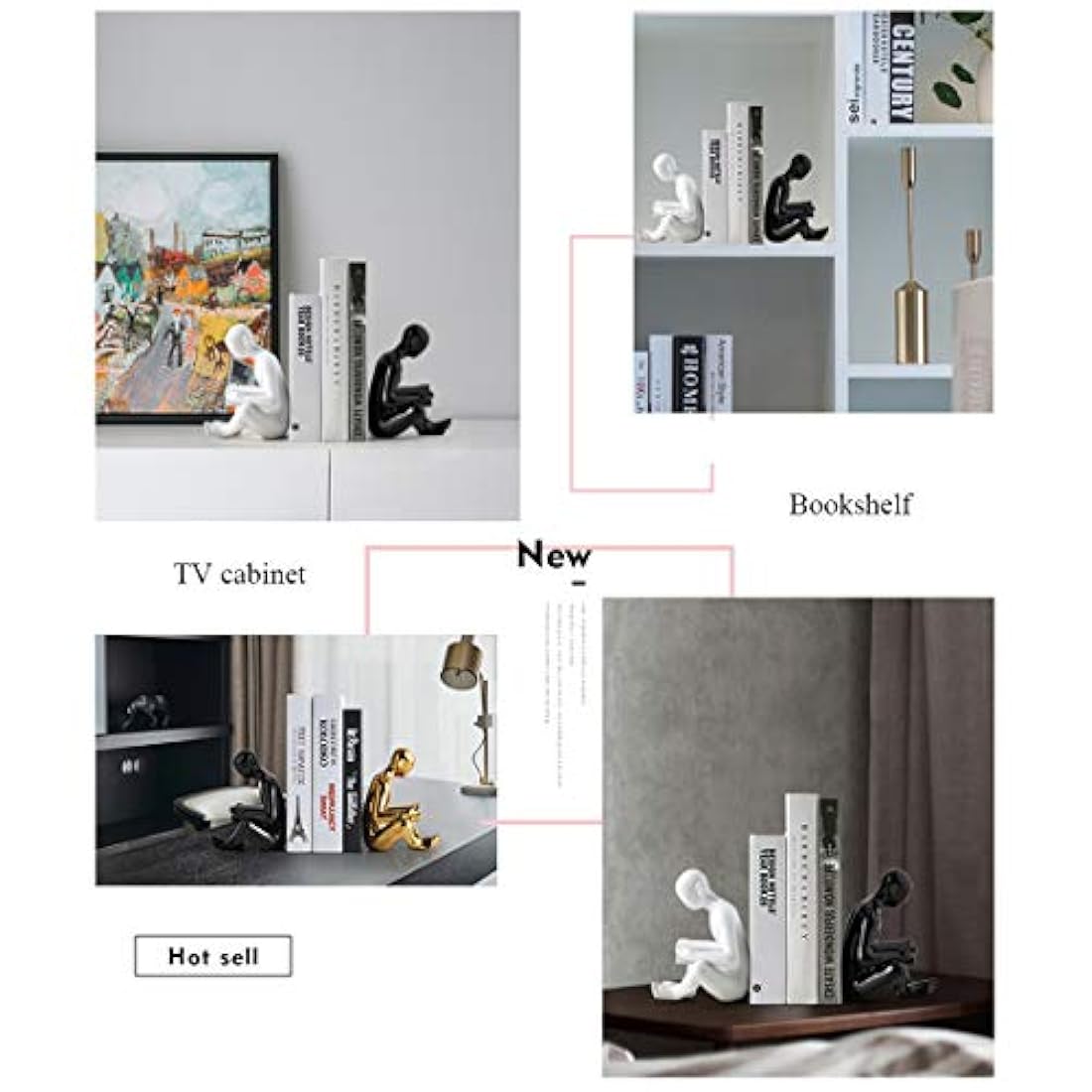 Sujetalibros de cerámica color blanco y negro/2 piezas.