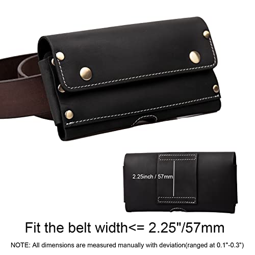 Topstache Funda de cuero para teléfono con cinta para cinturón, dos bolsillos, funda para teléfono celular, tarjetero de cuero, cartera para dinero en efectivo y teléfono, soporte para teléfono para iPhone 13 Pro Max, 13 Pro, color negro