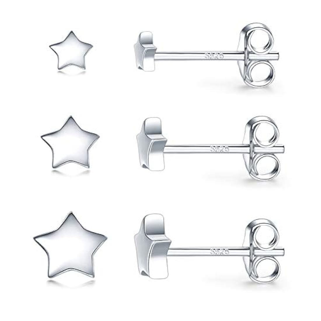 Juego de 3 pares de pendientes de plata de ley 925