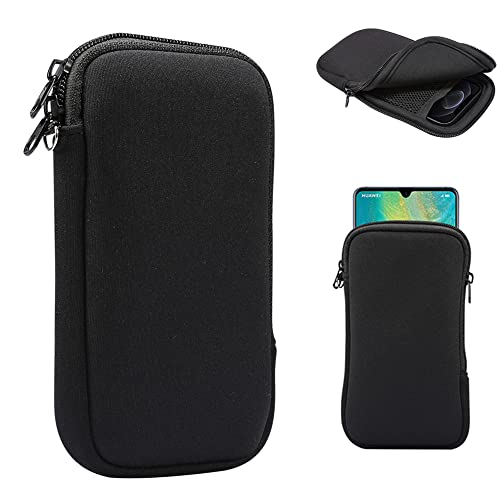 Funda de neopreno con cremallera para teléfono celular, con cordón para el cuello, para Samsung Galaxy S22 Ultra S21 Ultra S20 Plus A03S A21s A13 A12, Moto G Pure G Stylus 2021, OnePlus 9 Pro, BLU, TCL (Negro-XL)