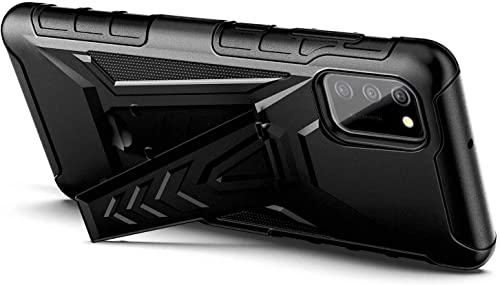 NZND Funda para Samsung Galaxy A03S con protector de pantalla de vidrio templado (máxima cobertura), funda de clip para cinturón con soporte integrado, resistente a los golpes, funda protectora protectora protectora a prueba de golpes (negro)