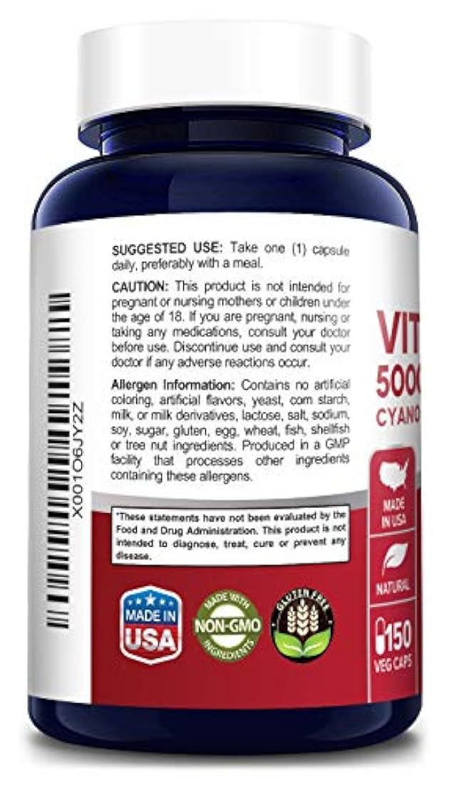 vitamina B12 – 5000 mcg 200 °Cápsulas (no OMG y sin Gluten