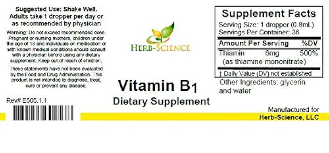 Gotas líquidas de vitamina B1 extracto líquido sin alcohol