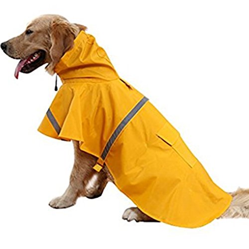 NACOCO - Impermeable ajustable para perros, poncho a prueba de agua, ropa ligera para lluvia con capucha y tira reflejante, m, Amarillo