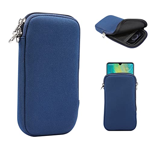 Funda de neopreno con cremallera para teléfono celular, con cordón para el cuello, para Samsung Galaxy S22 Ultra S21 Ultra S20 Plus A03S A21s A13 A12, Moto G Pure G Stylus 2021, OnePlus 9 Pro, BLU, TCL (Azul-XL)