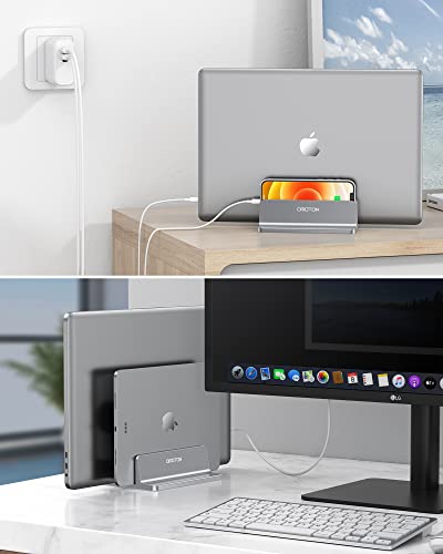 OMOTON - Soporte vertical para portátil, soporte de escritorio doble con base ajustable (hasta 17.3 pulgadas), compatible con todos los MacBook/Surface/Samsung/HP/Dell/Chrome Book (gris)