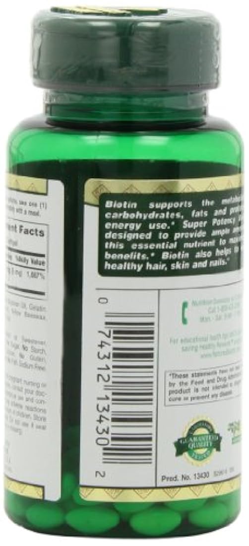 Nature 's Bounty, biotina de súper potencia, 5000 mcg, 72 unidades (60 + 12 bonos), 13430, paquete de de 2, Con, 2