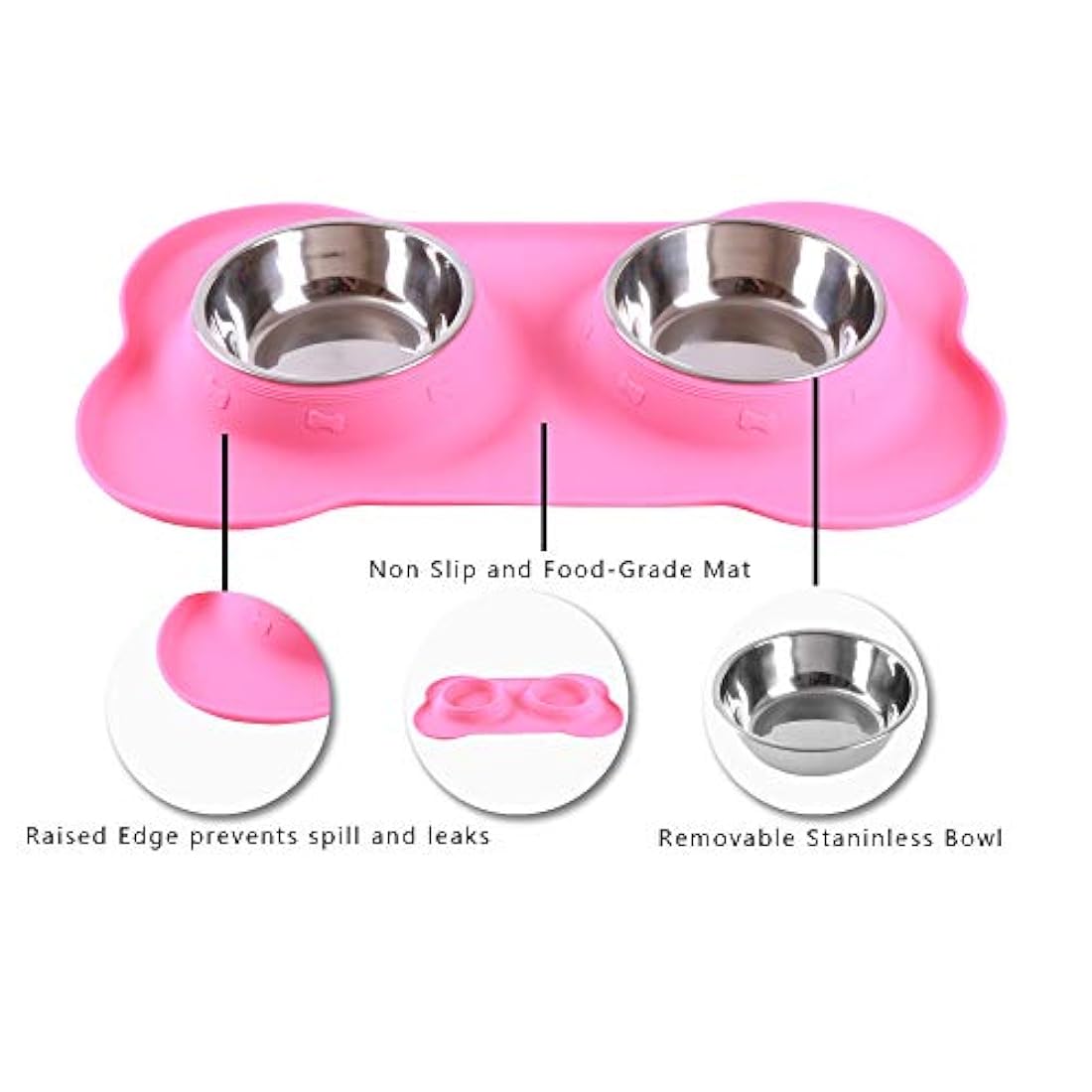 Hubulk - 2 tazones de acero inoxidable para perro, con alfombrilla de silicona antideslizante y cuchara de comida para mascotas, platos para alimentar a perros pequeños, medianos, grandes, gatos, cachorros