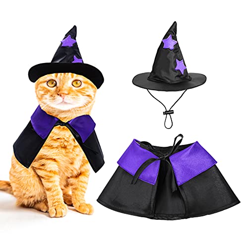 Dxhycc Disfraz de Halloween para mascotas, disfraz de mago de gato, disfraz divertido de mago y sombrero de mago para perros pequeños, trajes de gatos