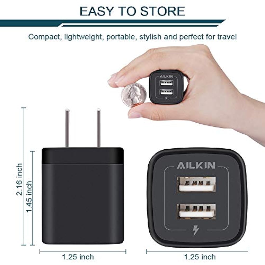 Cargador de pared USB, adaptador de cargador, Ailkin de 2,4