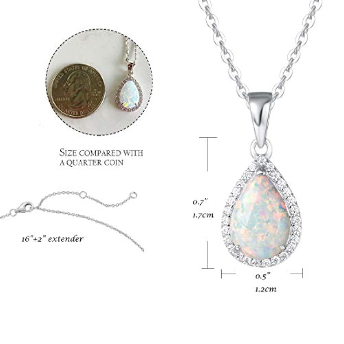 Collar con ópalo de fuego blanco de plata de ley