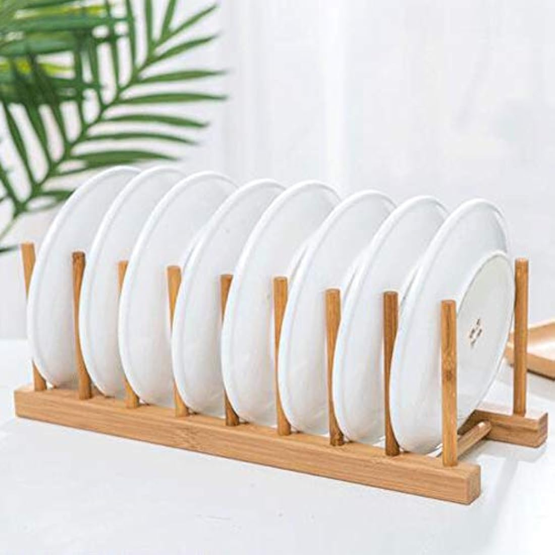 Soporte para platos de madera de bambú 8 ranuras