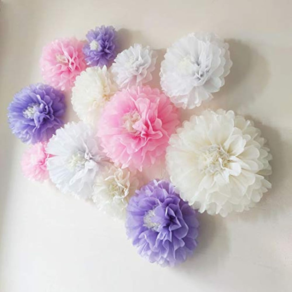 Paquete de 12 flores de papel de seda de color rosa y blanco
