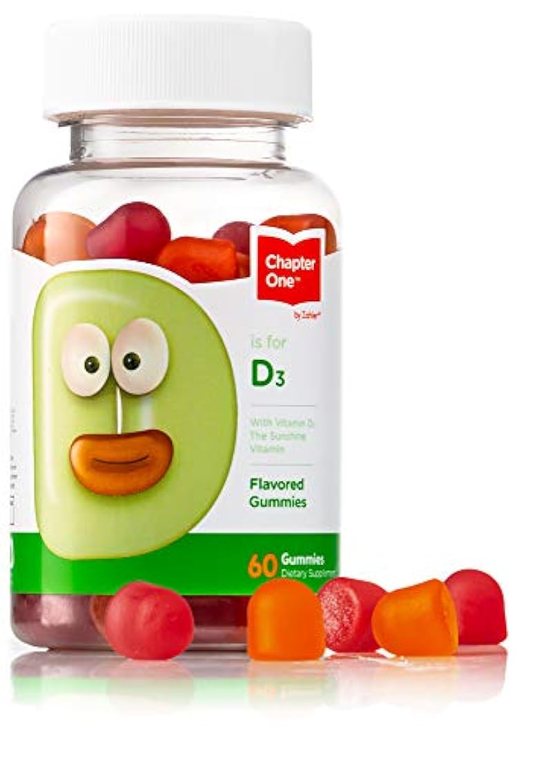 Capítulo uno Vitamina D3 gomas, gran sabor masticable vitamina D3 para niños, vitamina D3 1000IU, certificado Kosher (60 gomas con sabor)