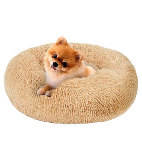 Cama calmante para perros de piel sintética, Beige MFOX1