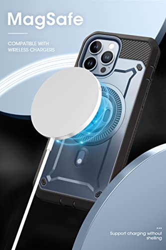 SUPCASE Unicorn Beetle Pro Mag Case for iPhone 13 Pro Max (2021 Release) 6.7 Inch, Compatible with MagSafe Full-Body Rugged Belt-Clip Case with Built-in Screen Protector & Kickstand (Cerulean)