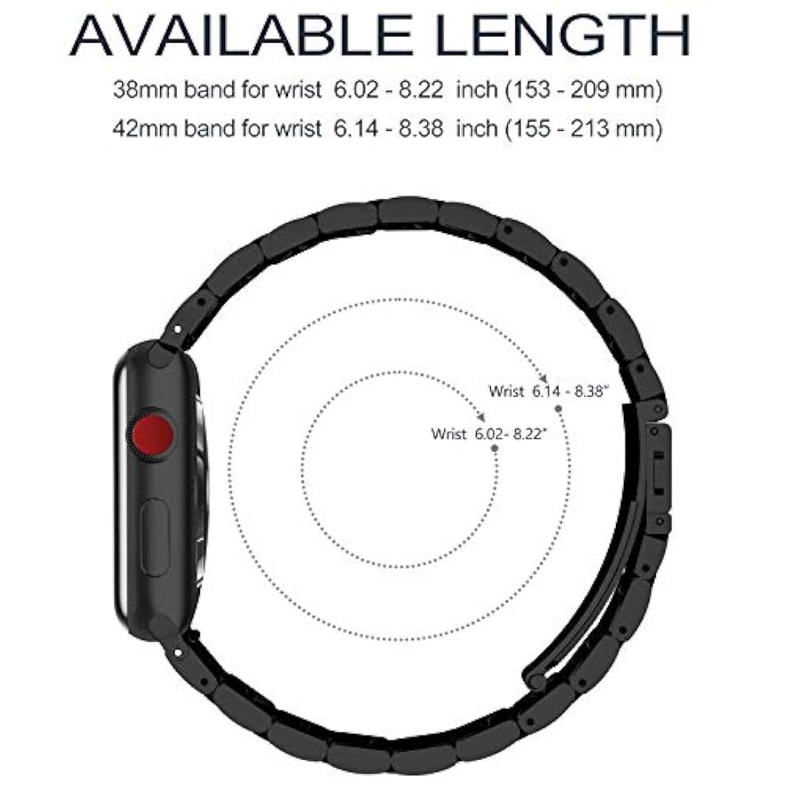 Banda de reloj mental de acero inoxidable color negro