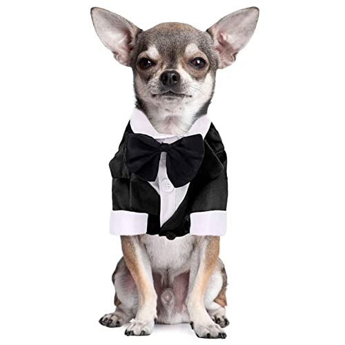 Camisa para perro, ropa para cachorros, traje de boda para mascotas, esmoquin formal con lazo negro, traje de perro para perros pequeños, medianos y gatos, atuendo de matrimonio para perros, disfraz de príncipe, ropa de caballero