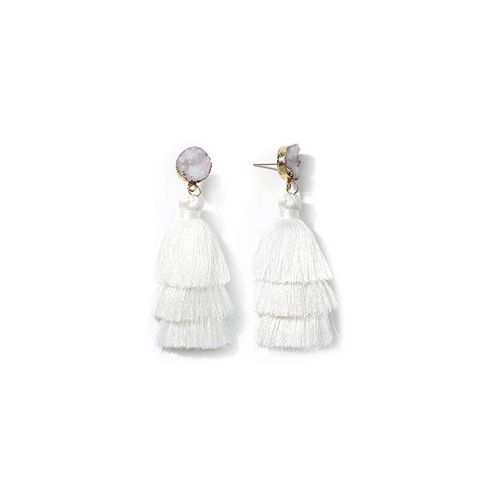 Aretes en capas de borla coloridos para mujer