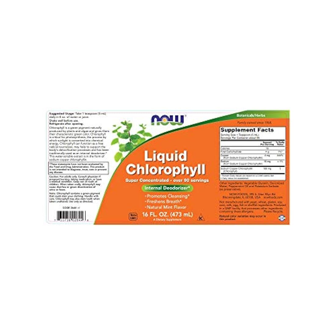 Suplementos Alimento NOW Clorofila líquida concentrado