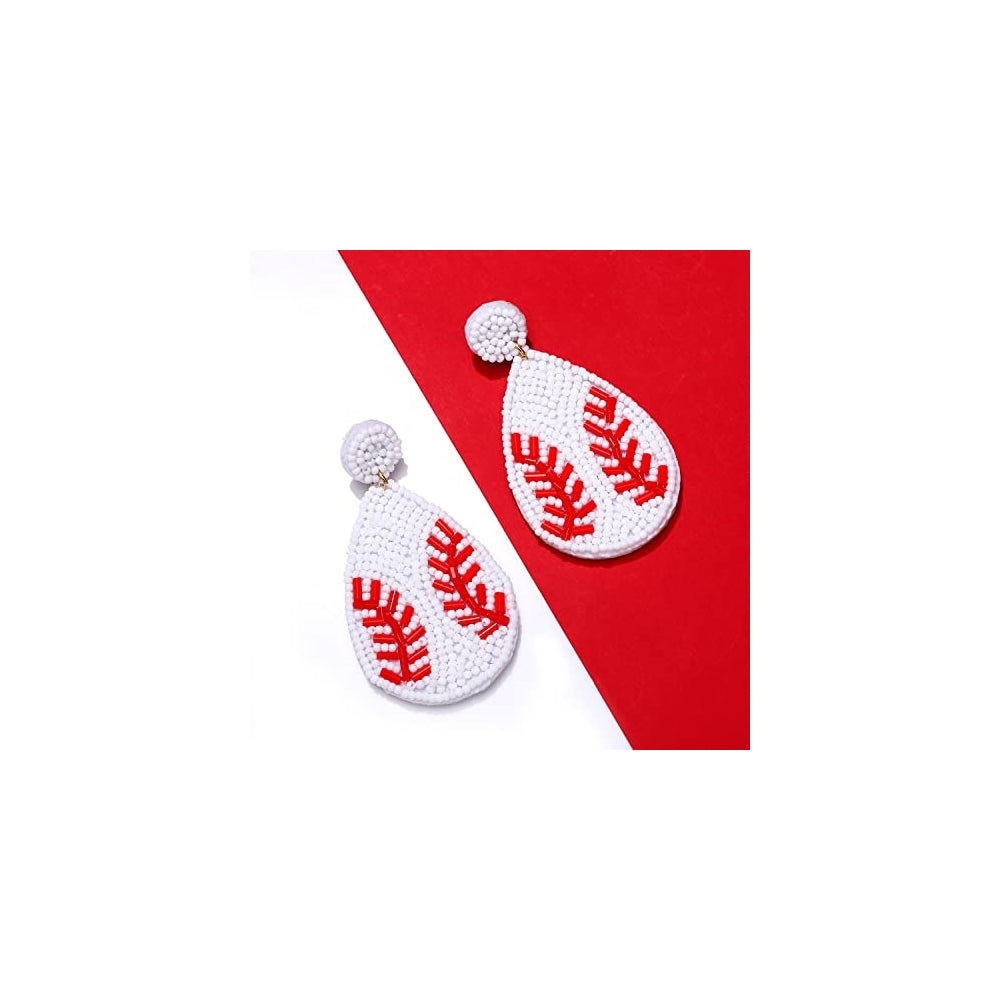 Aretes de lágrima de béisbol hechos a mano con cuentas