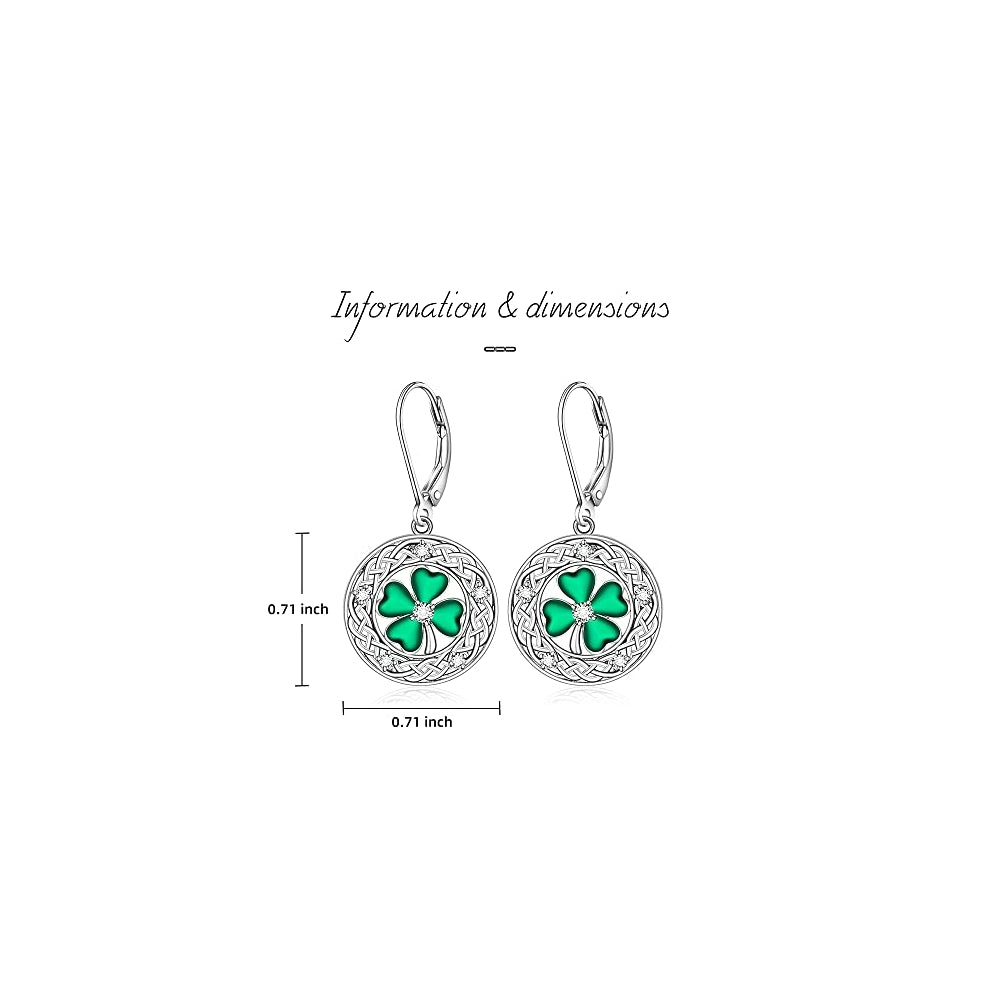 Aretes de trébol de cuatro hojas con nudo celta para mujeres