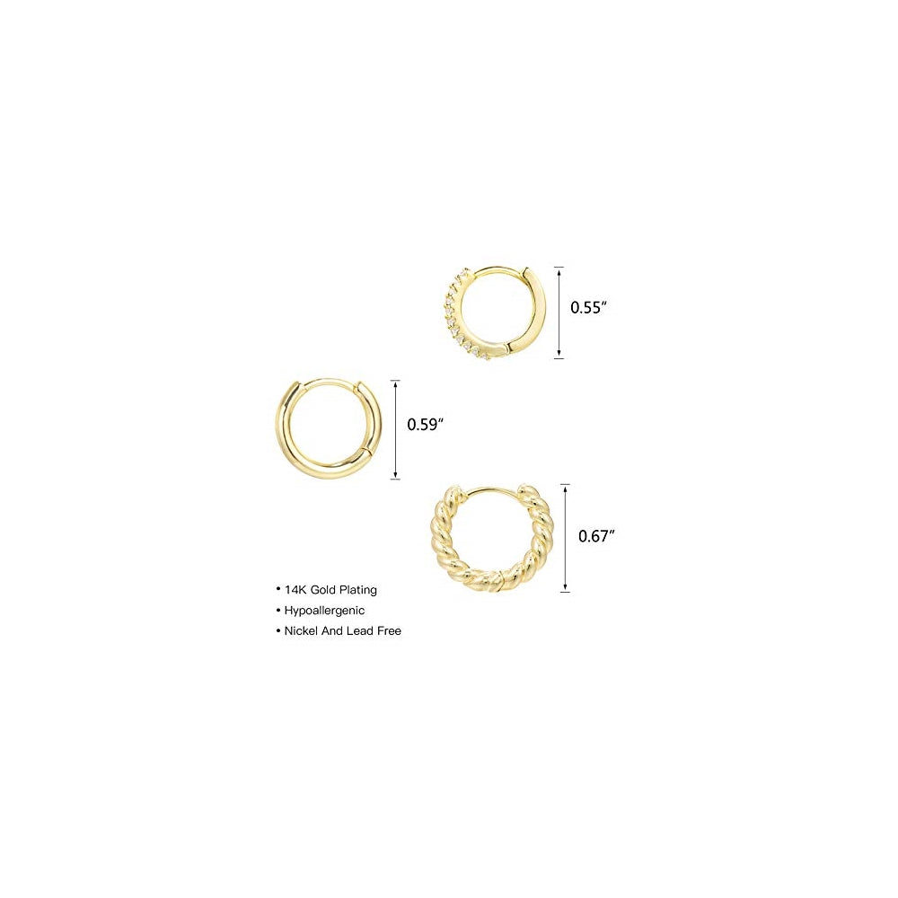 Aretes de aro pequeños de oro de 14 quilates hipoalergénicos