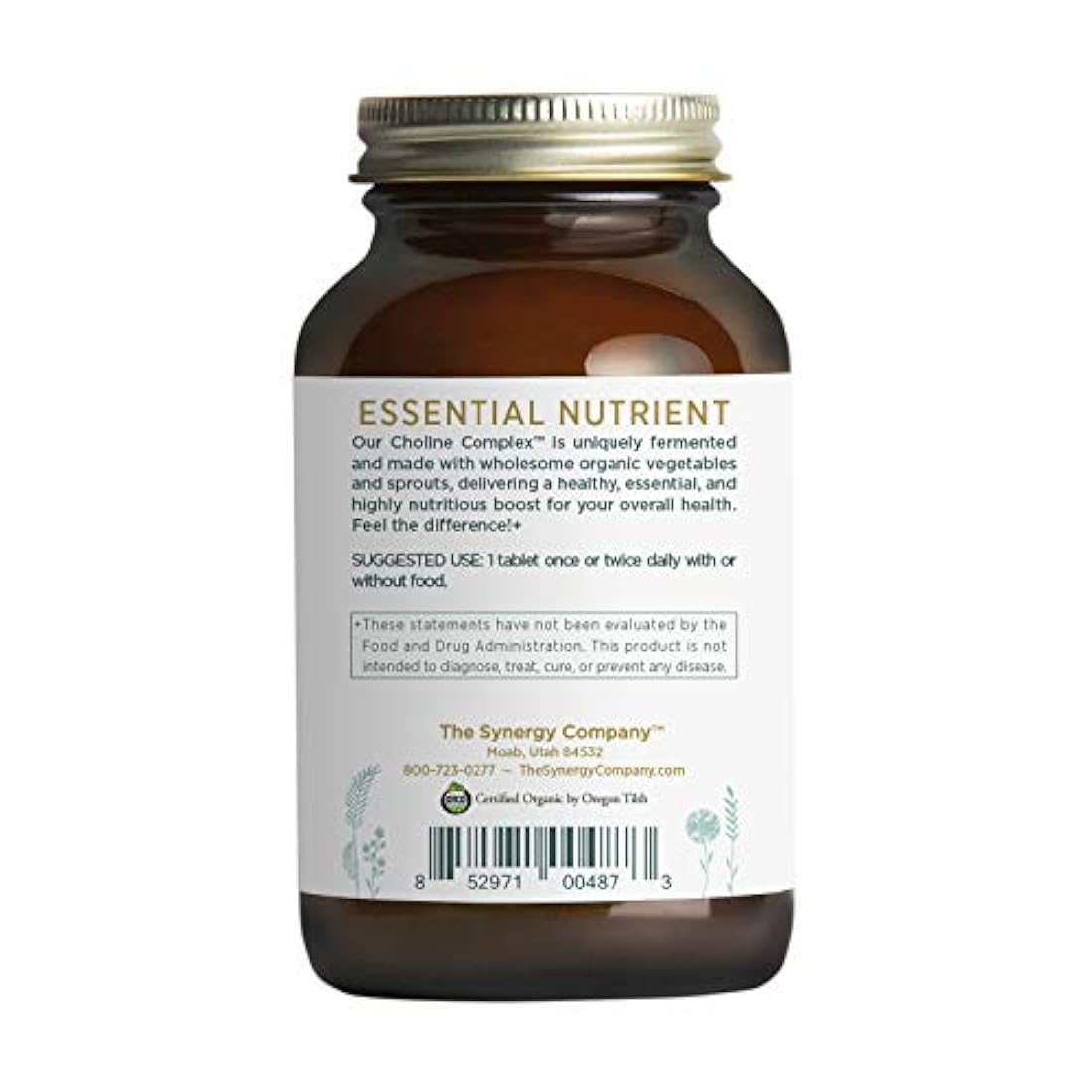 Pure Synergy Complejo de colina (60 tabletas) Vitamina de colina fabricada con vegetales y brotes orgánicos
