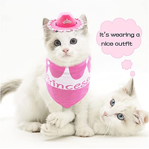 PET SHOW Juego de 2 sombreros de vaquero para perros pequeños, con bandana, con bandana, con diseño de vaca y niña, bandana para perro, disfraz de vaquero occidental, accesorios para cachorros medianos, gatos, conejos, cumpleaños, fiesta, uso diario