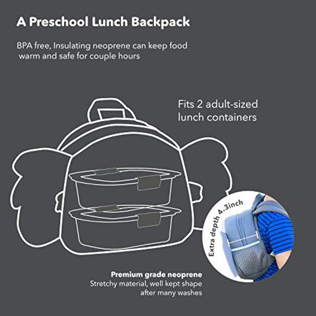 Mochila de neopreno para niños, bolsas de almuerzo