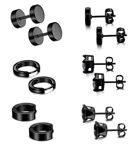 6 pares de aretes de acero inoxidable