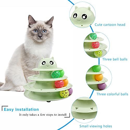 UPSKY Rodillo de juguete para gatos de 3 niveles con seis bolas de colores interactivos, divertido rompecabezas de ejercicio físico mental para gatitos.