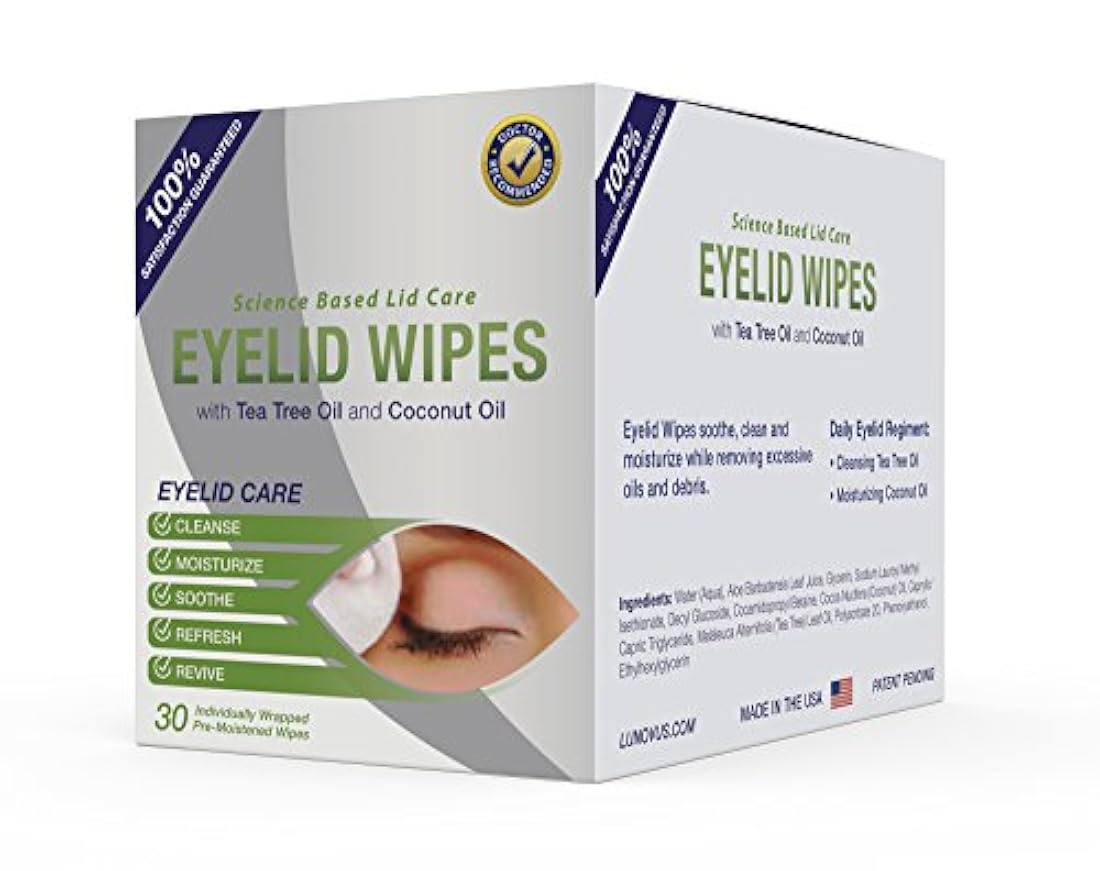 Eyelid Wipes Toallitas húmedas con árbol de té y aceite de coco - Toallitas para limpieza de ojos para personas cono ojos con picor - Caja de 30 toallitas de ojo naturales