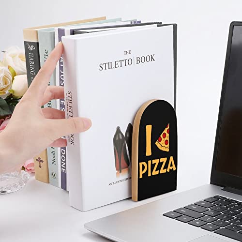 I Love Pizza - Sujetalibros de madera con impresión decorativa para estantería, paquete de 1 par