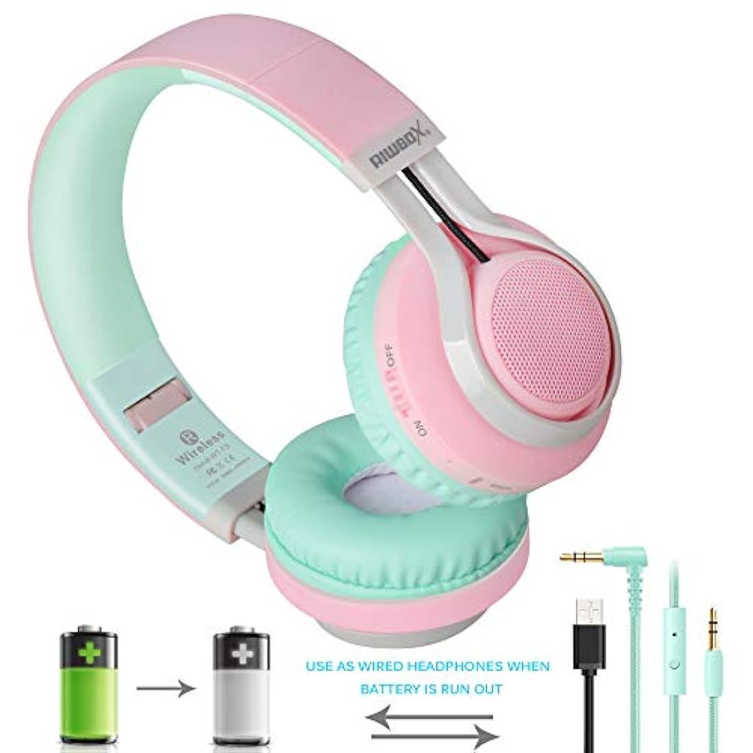 Riwbox WT-7S-Auriculares Bluetooth con luz estéreo plegable