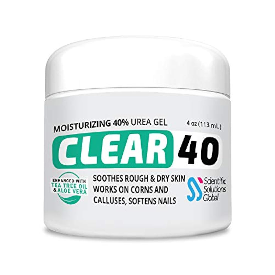 Clear 40, 40% Urea Gel, 4 oz con árbol de té y aceite de coco, extracto de aloe vera, removedor de callos y maíz, hidrata y suaviza los talones agrietados, pies, codos, manos, uñas, rehidrata la piel mejor que las cremas.
