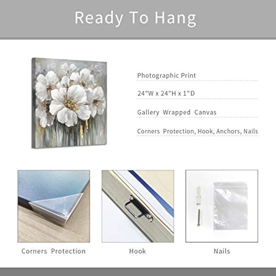 WTD - Lienzo decorativo para pared, diseño floral